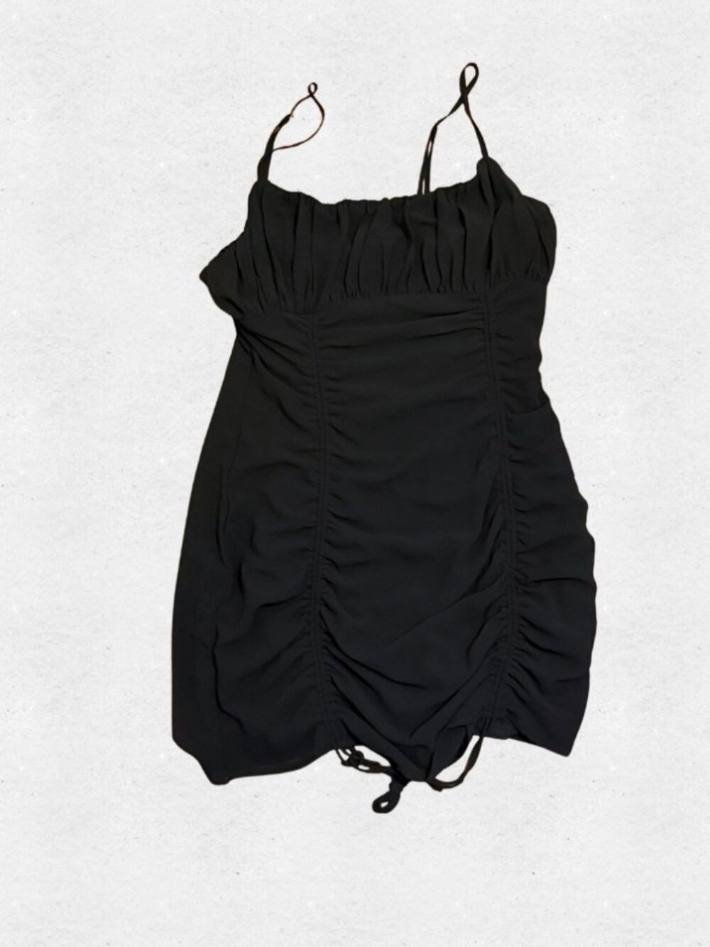 Cotton Candy LA Ruched Bodycon Black Mini Cami Dress Medium Stretchy Y2K Emo LBD